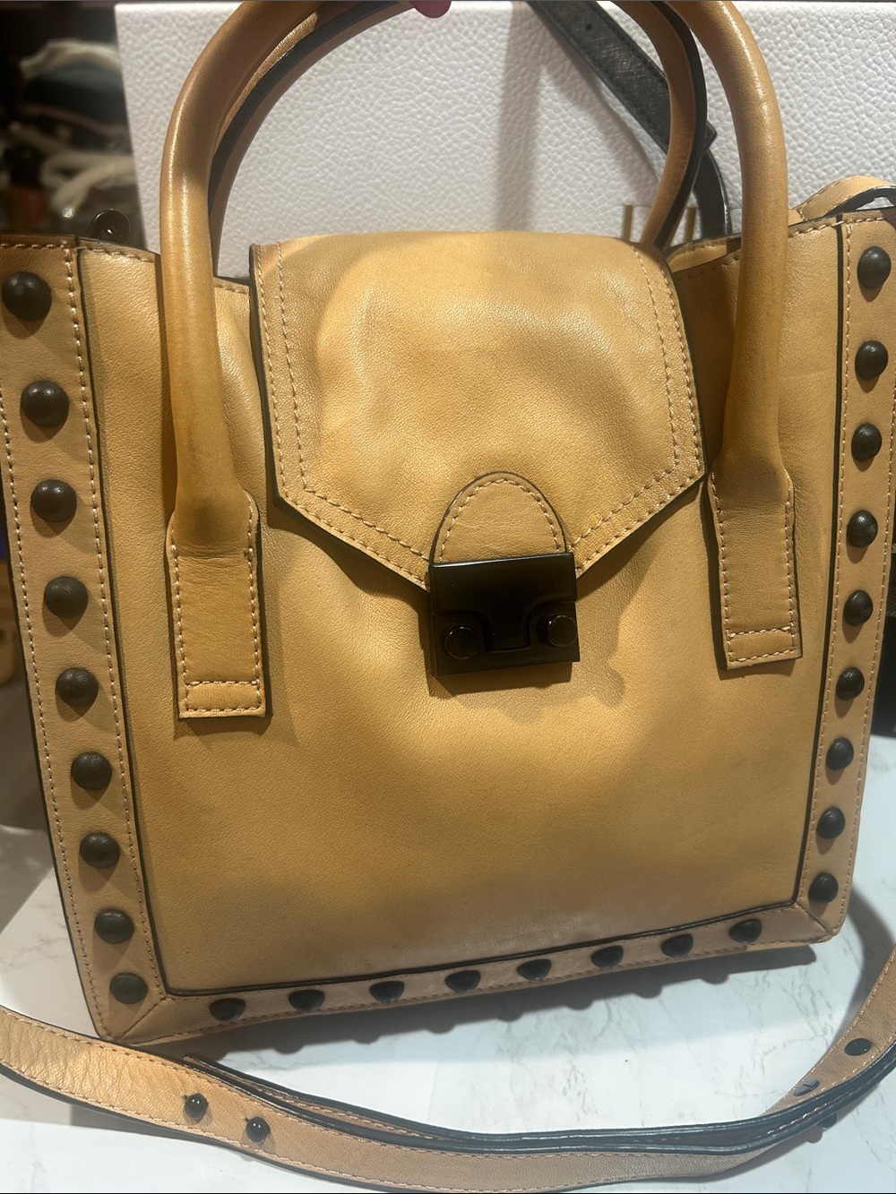 Loeffler Randall Leather Stud-Trim Satchel Bag in Tan - Picture 8 of 8